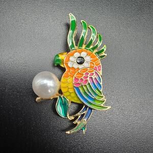 Colorful Parakeet Cockatiel Bird Brooch Yellow Enamel Belly Fashion Jewelry